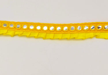 Yellow Satin Pleated Lace Trim, Mirrored Fringe Trimming, Approx. 30mm wide